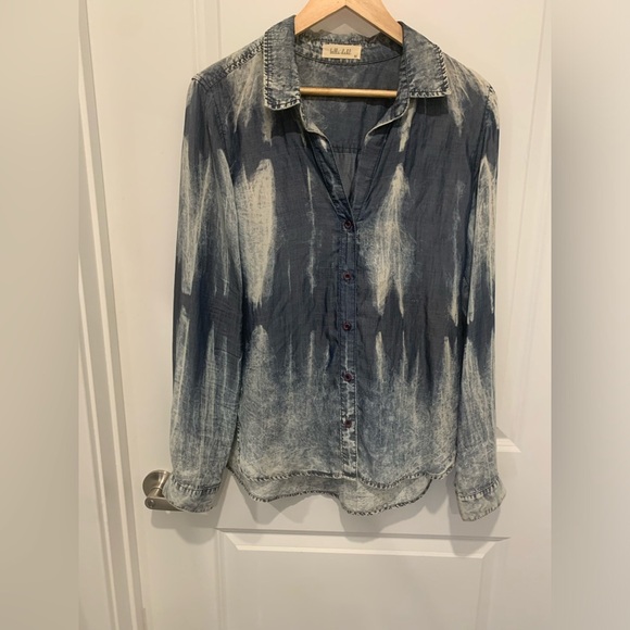 Bella Dahl Blouse Womens Size Medium Tie Dye Button High Low Bohemian Blue Boho - Picture 9 of 11